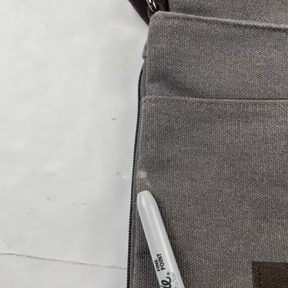 Sechunk Travel Crossbody Shoulder Bag Gray Canvas Front Flap Multiple Pockets - Picture 6 of 11